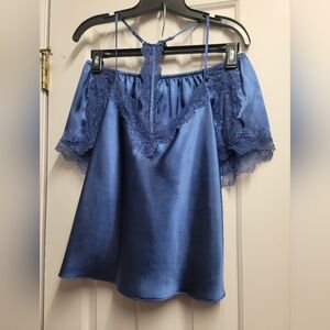 In Bloom by Jonquil Blue Satin Cami Set with Lace Trim